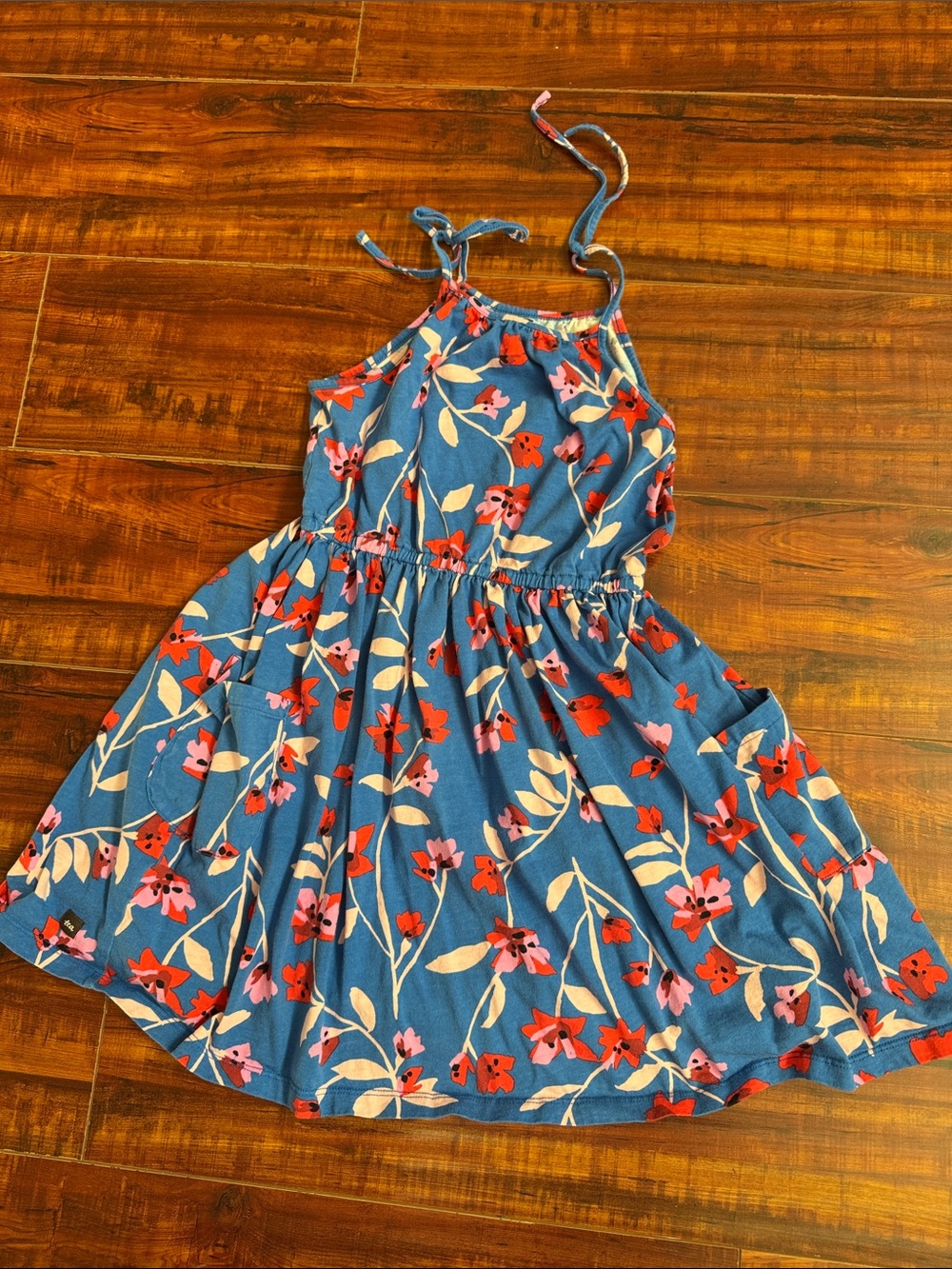 Tea Collection Blue Floral Tie‑Shoulder Sundress - Girls Size 8